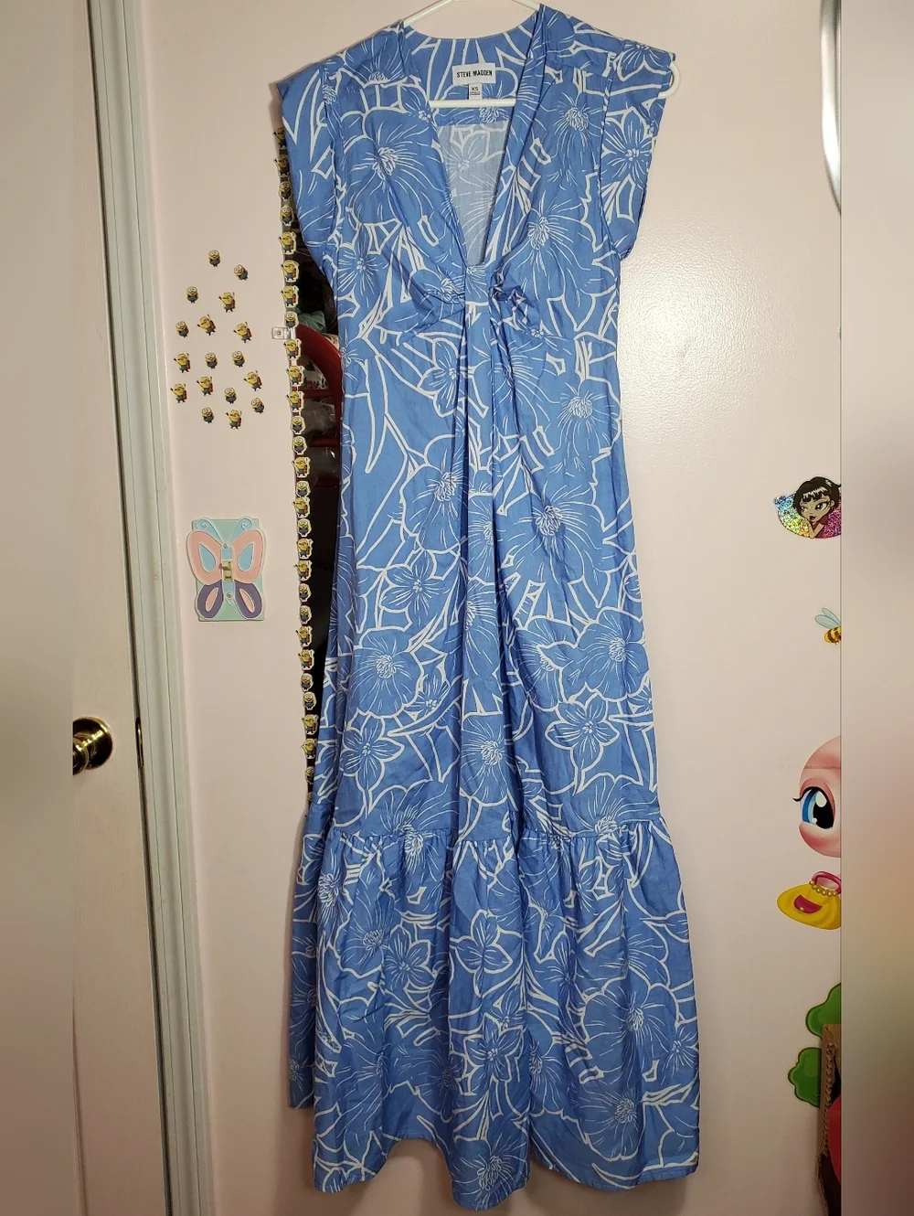 Steve Madden Amanda Dress Floral Print Cap Sleeve Twist Front Maxi Blue Size XS - Picture 1 of 6